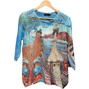 Goa Colorful Open Knit Scenic Sweater Top Size L